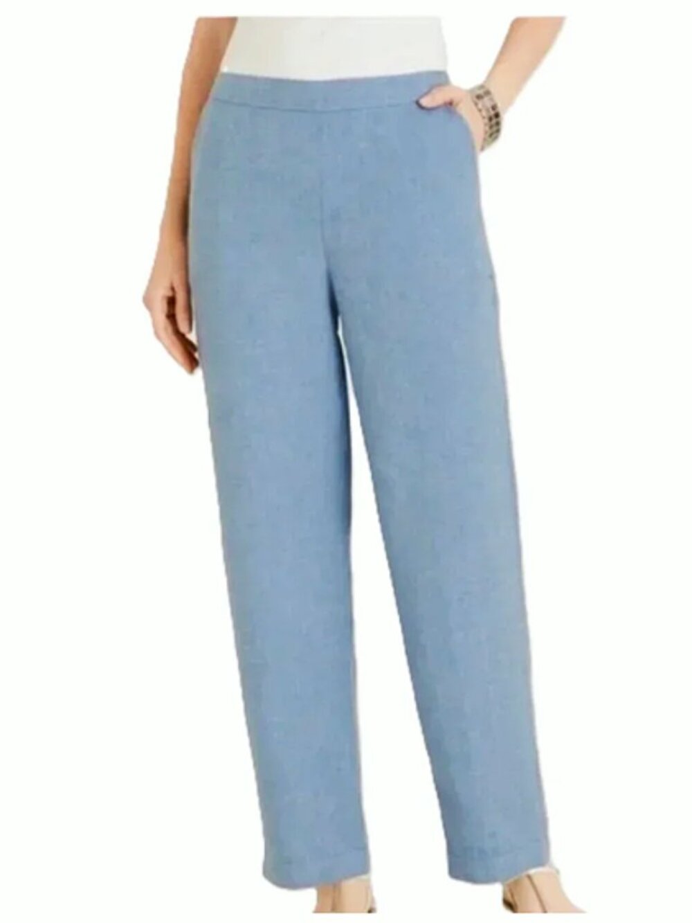 Chico’s Blue Linen Straight-Leg Pull On Pants Size 1.5 T?